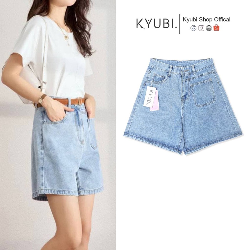 Quần short jean ngố nữ lưng cao Ulzzang Kyubi có túi trước cá tính - Jean Ngố Kyubi JN88