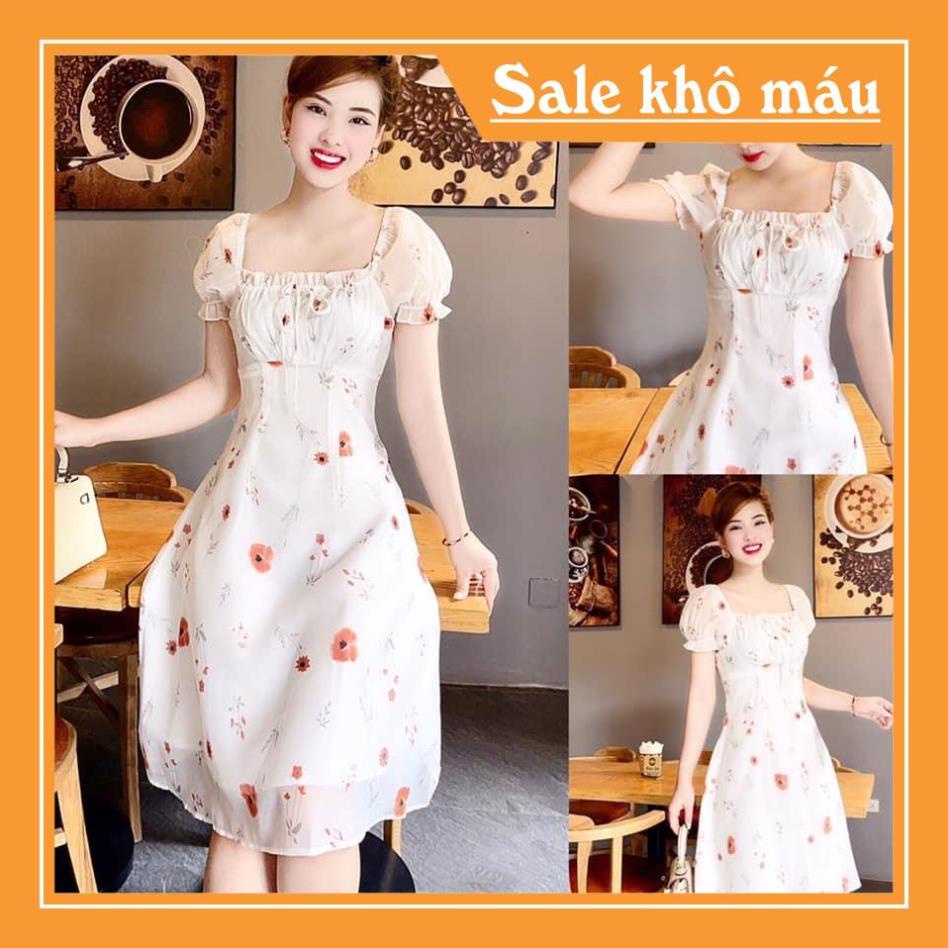 Váy hoa dáng xòe cổ vuông V1931  - Váy hoa dáng xòe cổ vuông, Xinh Xắn  ❤️NMC SHOP❤️