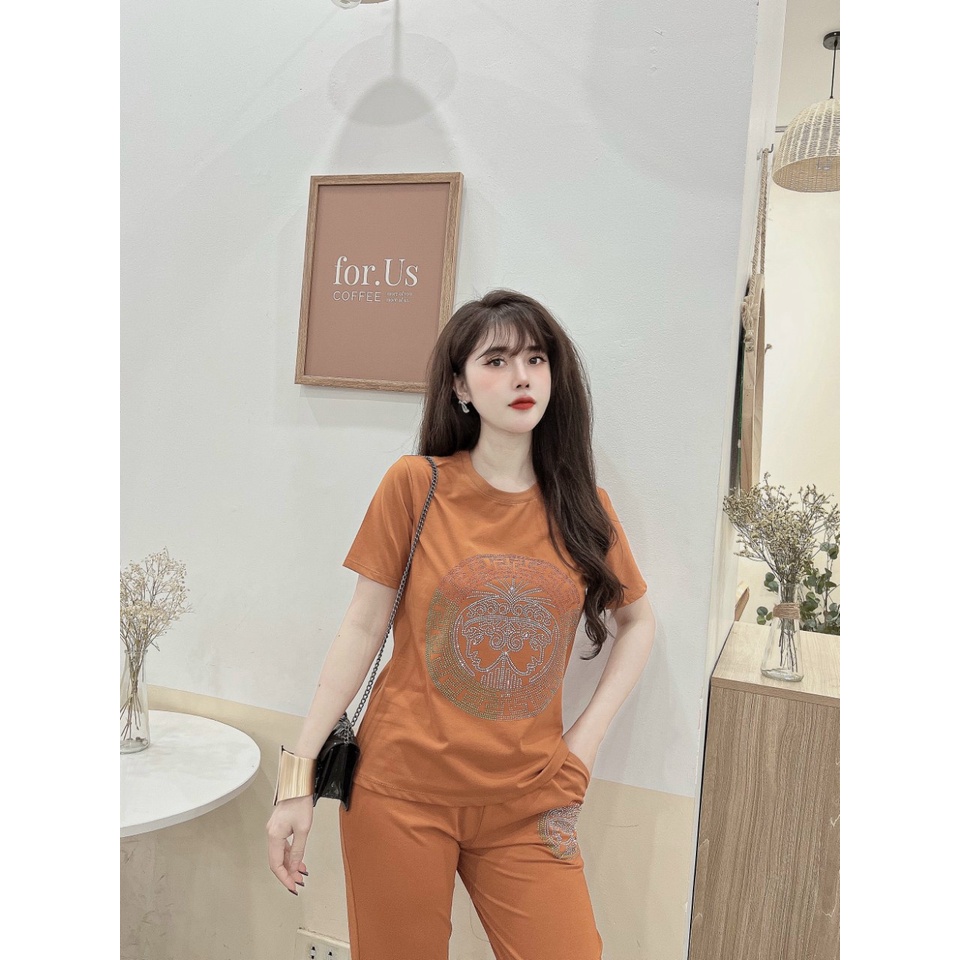 Đồ bộ thun cotton đính đá họa tiết