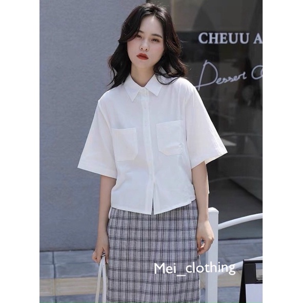 Áo Croptop 2 túi ngực có dây rút eo dễ thương