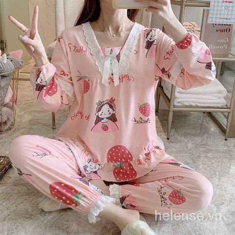 Set Pajamas Áo Dài Tay Cổ Bẻ + Quần Dài Cho Nữ