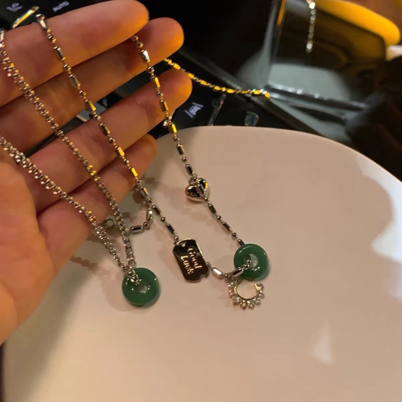 Vòng cổ Hai Lớp Mặt Hình Trái Tim Màu Xanh Ngọc Bích Phong Cách Hip Hop Thời Trang