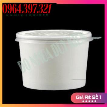 Combo 50 Tô, Bát Giấy 350Ml - 500Ml Kèm Nắp Mờ, Đựng Cháo Chè, Mỳ Gà Tần