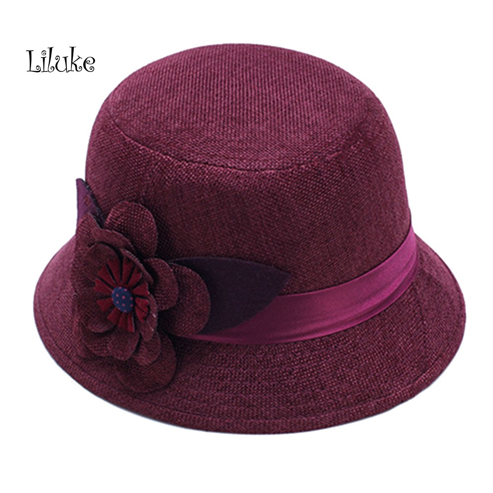 Mũ Bucket Vải Lanh Màu Trơn Họa Tiết Hoa Thanh Lịch Dành Cho Nữ