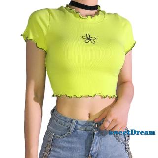 Áo Croptop Tay Ngắn Hoạ Tiết Hoa Thêu Cho Phái Nữ