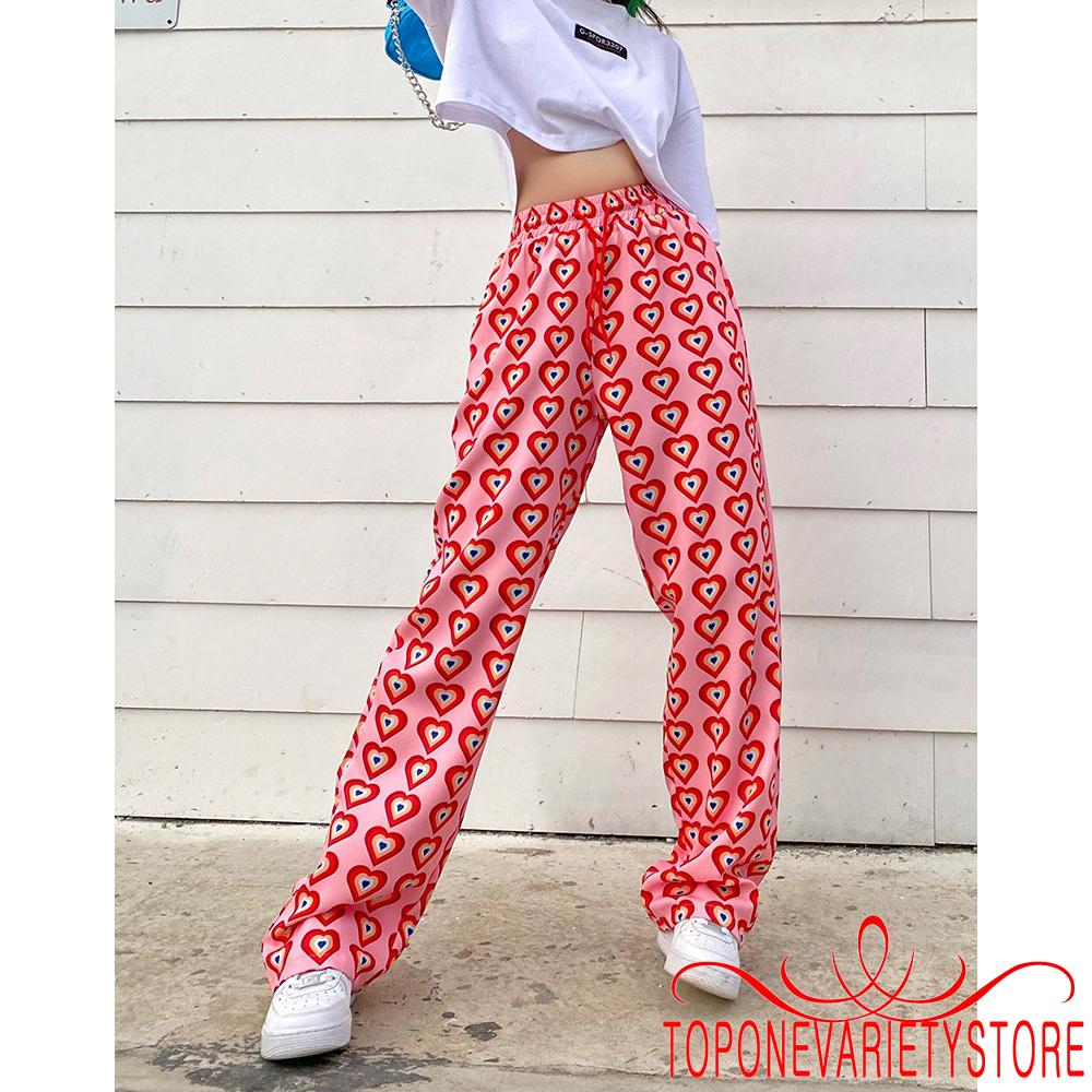 [Mã FAMAYWA giảm 10K đơn 50K] Quần Dài Nữ Ống Rộng Họa Tiết Trái Tim Thời Trang Cá Tính | BigBuy360 - bigbuy360.vn