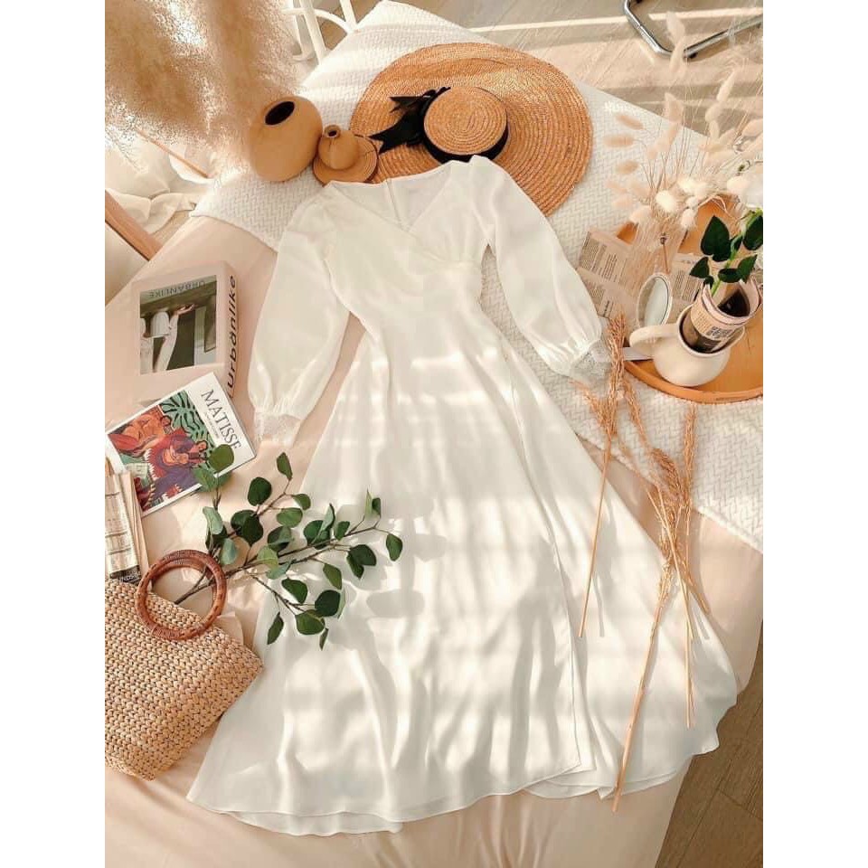 ĐẦM THIẾT KẾ NỮ - VÁY TRẮNG TIỆC CƯỚI - MIDI XÒE DÀI – GD094 | BigBuy360 - bigbuy360.vn