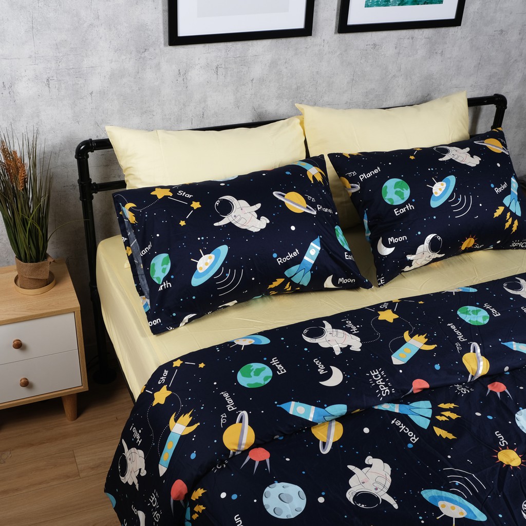 Vỏ Gối Nằm Cotton 100% Hàn Quốc 50x70 cm Họa Tiết Hoạt Hình Hello Space 01 (cặp)