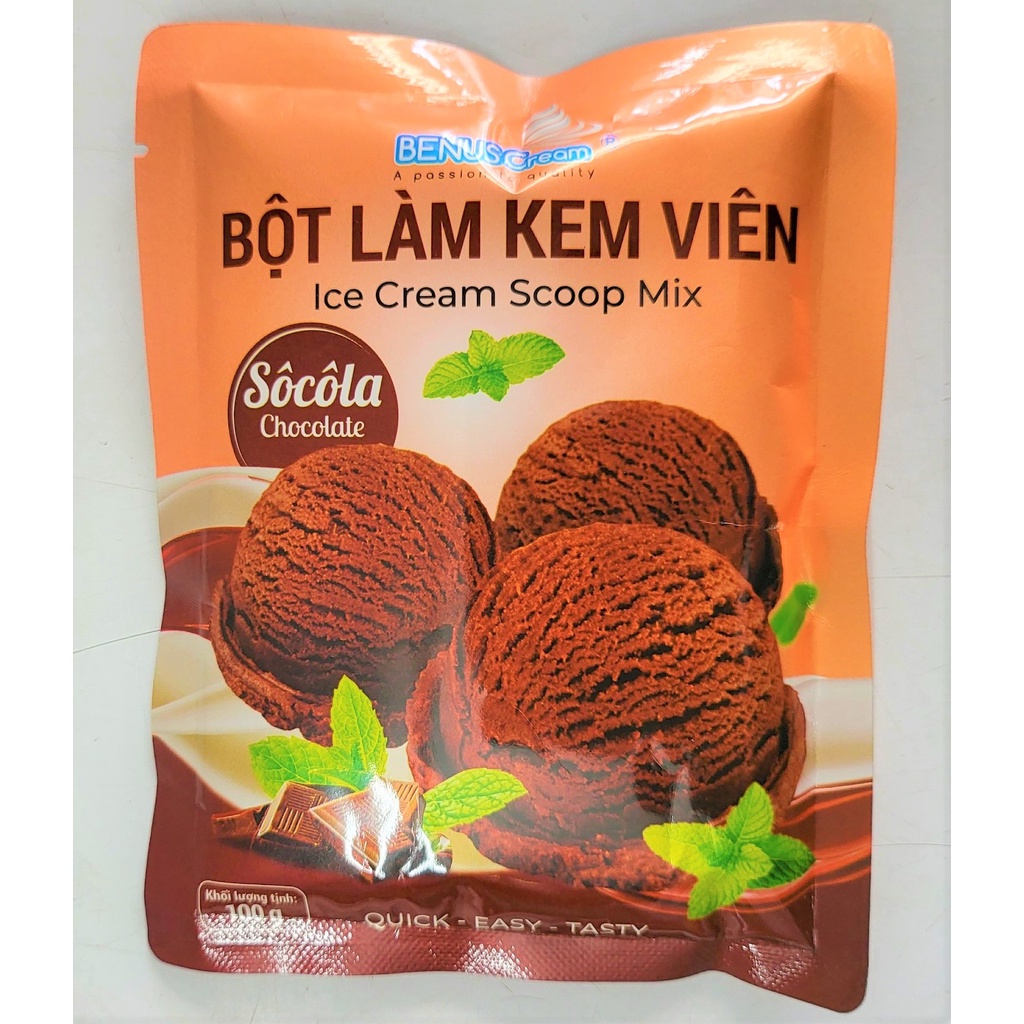 [Gói 100g – SÔ CÔ LA ] BỘT LÀM KEM VIÊN [VN] BENUSCREAM Chocolate Ice Cream Scoop Mix