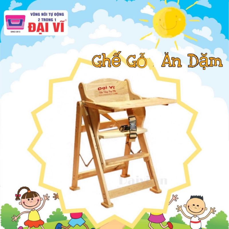 (sale sốc lấy 5*) Ghế Ăn Dặm Bằng Gỗ Điều Chỉnh 3 Nấc Độ Cao Cho Bé