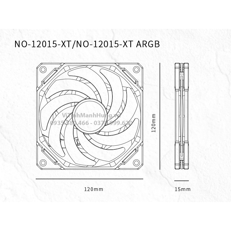 Quạt ID-Cooling NO-12015-XT | NO-12015-XT ARGB, 12cm, 4 pin PWM, 2000 rpm, mỏng 1.5cm.