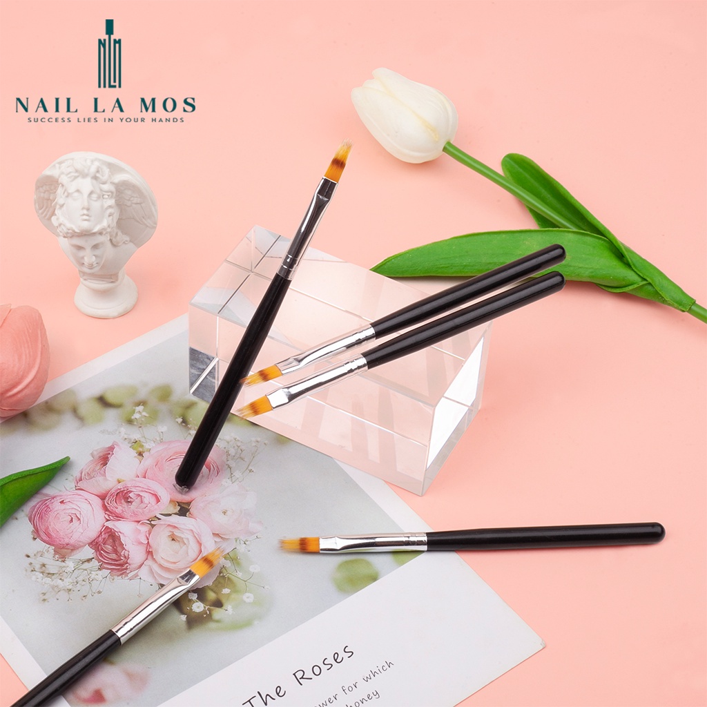 Cọ ombre đầu dẹt cán nhựa đen - Cọ nails trang trí dành cho thợ làm móng