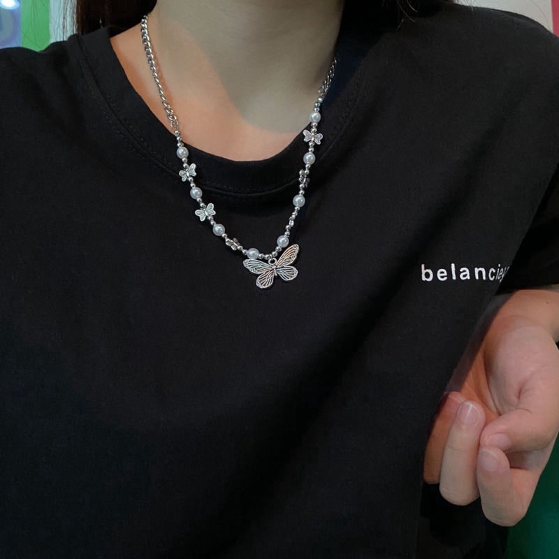 Dây Chuyền Mặt Bướm Đính Ngọc Trai Phong Cách Hip Hop