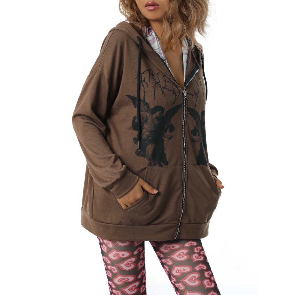 Áo Hoodie Tay Dài Dáng Rộng In Họa Tiết Có Túi Và Khóa Kéo Áo mỏng Laa8-Yh Cho Nữ | BigBuy360 - bigbuy360.vn