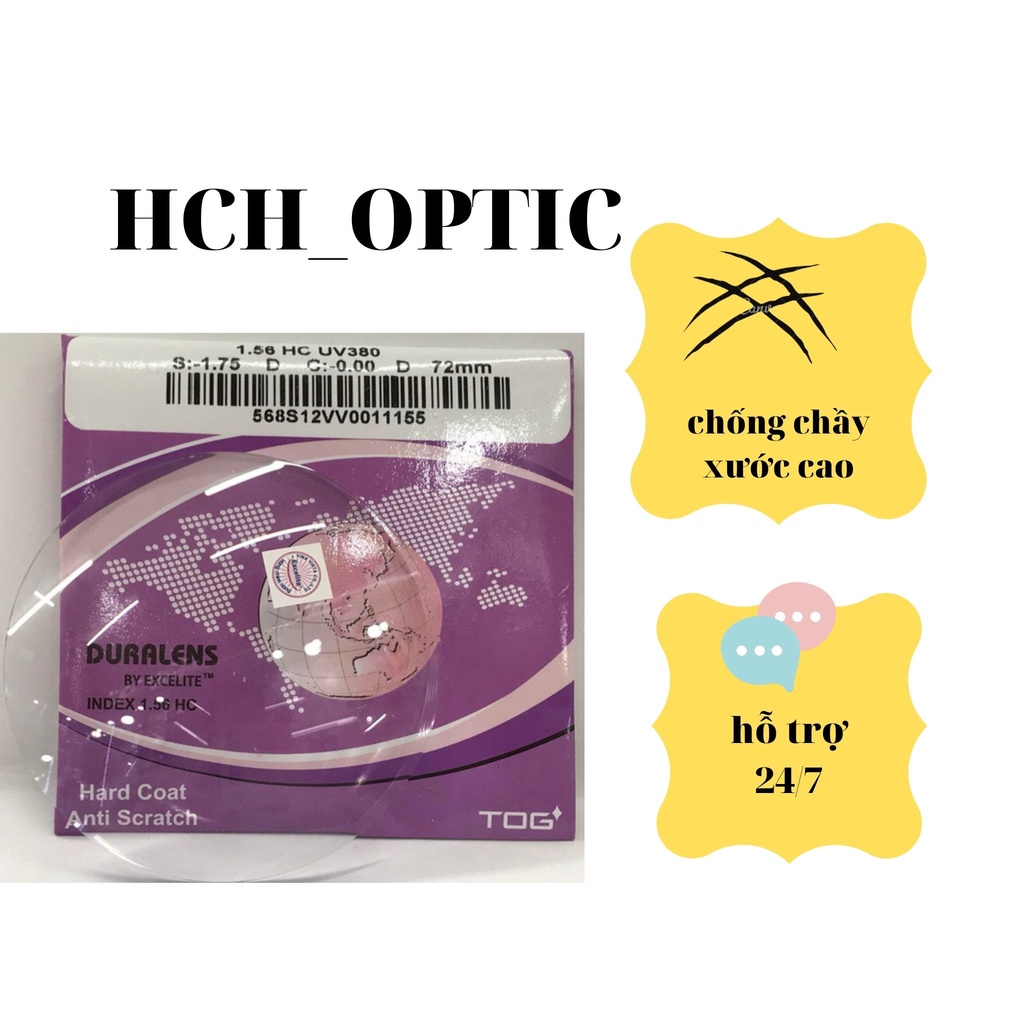 Mắt kính DURALENS by excelite thái lan chống chầy xước cao cân thị, viễn thị, loạn thị từ 0 độ đến 8 độ