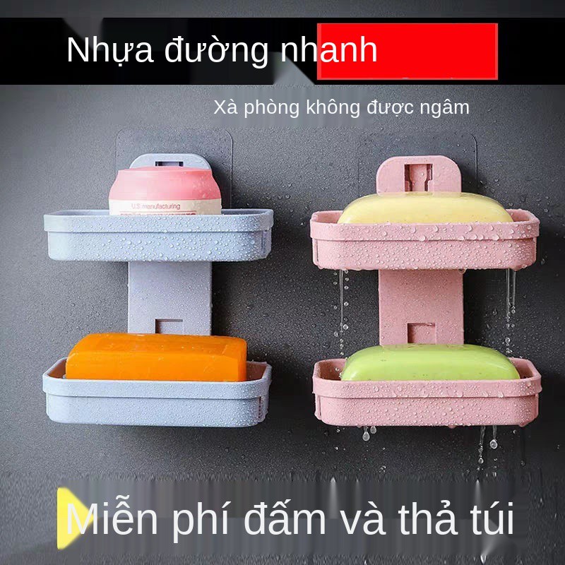 hộp đựng xà phòng đục lỗ thoát nước nhà vệ sinh sáng tạo treo tường ngăn tắm kệ hai lớp