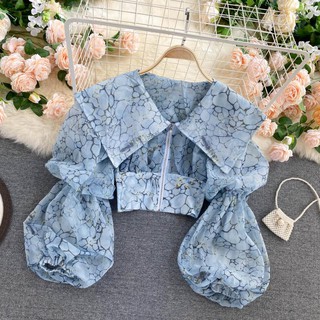 Áo croptop dài tay cổ sen nhọn 160920 tp21