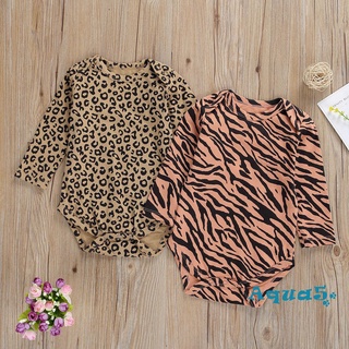 Jumpsuit cổ tròn hoạ tiết da báo / ngựa vằn sành điệu cho bé 3-24 tháng