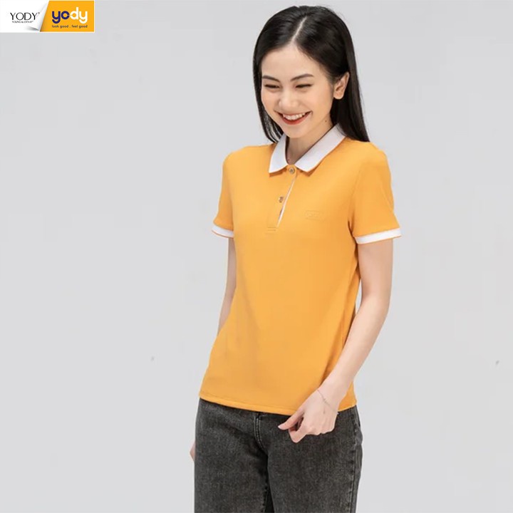 Áo Phông Polo YODY Nữ Cafe Phối Nẹp Thoải Mái Năng Động Và Khử Mùi Tốt APN3700