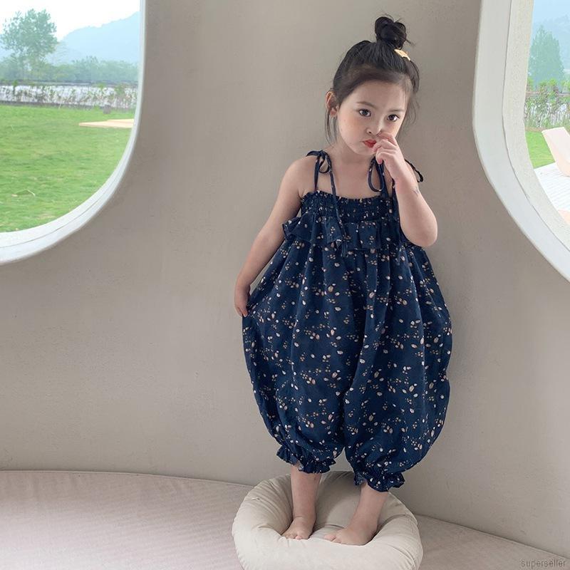Áo liền quần thắt dây in hoa xinh xắn thời trang mùa hè cho bé gái