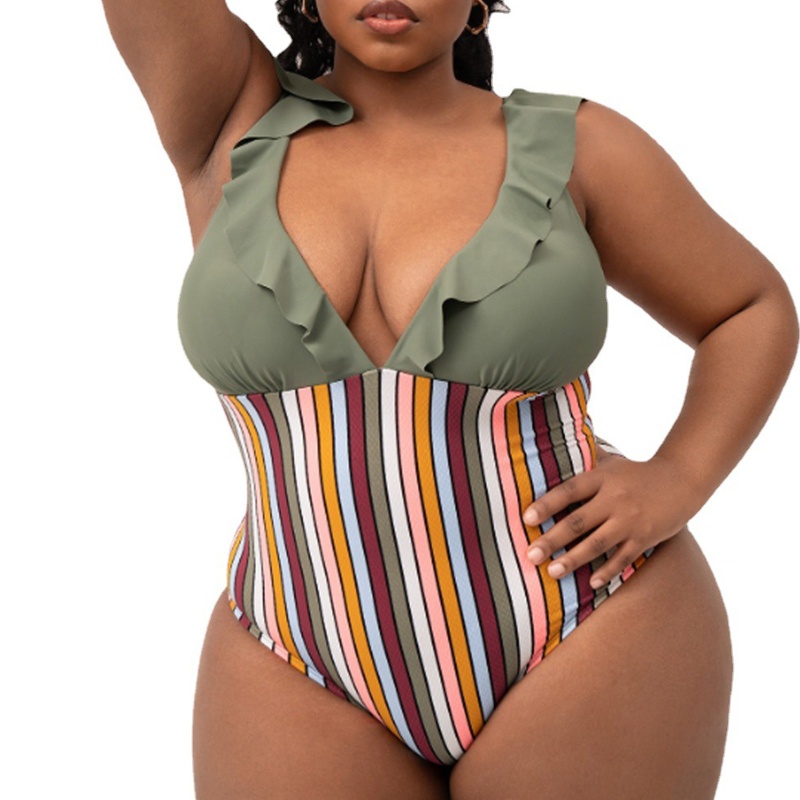 Bộ Đồ Bơi Bikini Lưng Cao Phối Bèo In Họa Tiết Xinh Xắn Cho Nữ