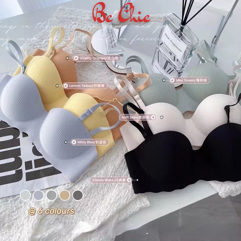 Áo lót nữ, áo lót su quả ngang kẻ sọc đệm bàn tay nâng ngực A06 BC_CHIC LINGERIE