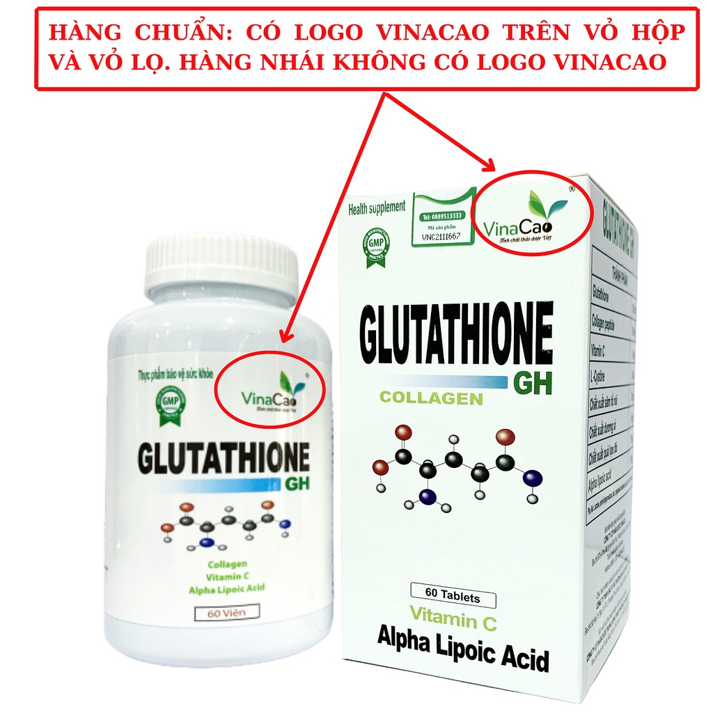 Viên uống trắng da Glutathione Collagen GH Vinacao hộp 60 viên nén