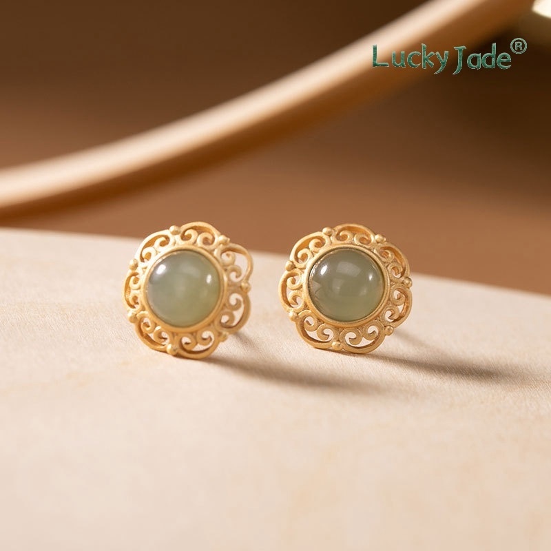 Bông Tai Bạc 925 Đính Đá Ngọc Bích Màu Xám Đỏ Cá Tính Phong Cách Vintage Dành Cho Nữ