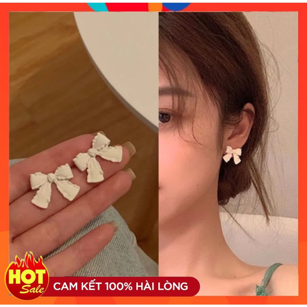 [HOT] BÔNG TAI KHUYÊN TAI HÌNH NƠ TRẮNG THỜI TRANG MÙA HÈ PHONG CÁCH HÀN QUỐC 221BT013