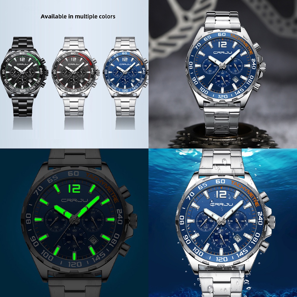 CRRJU Men's Watch Top Brand Corporate Fashion Waterproof Stainless Steel Quartz 2299