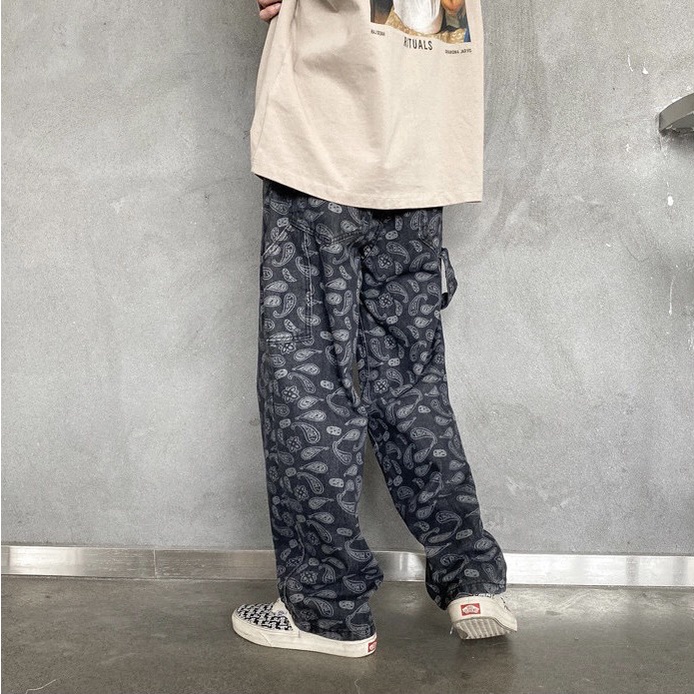 Quần jeans BANADA ống rộng phong cách hiphop unisex, chất liệu in lase J7, quần bò Chaien Studio