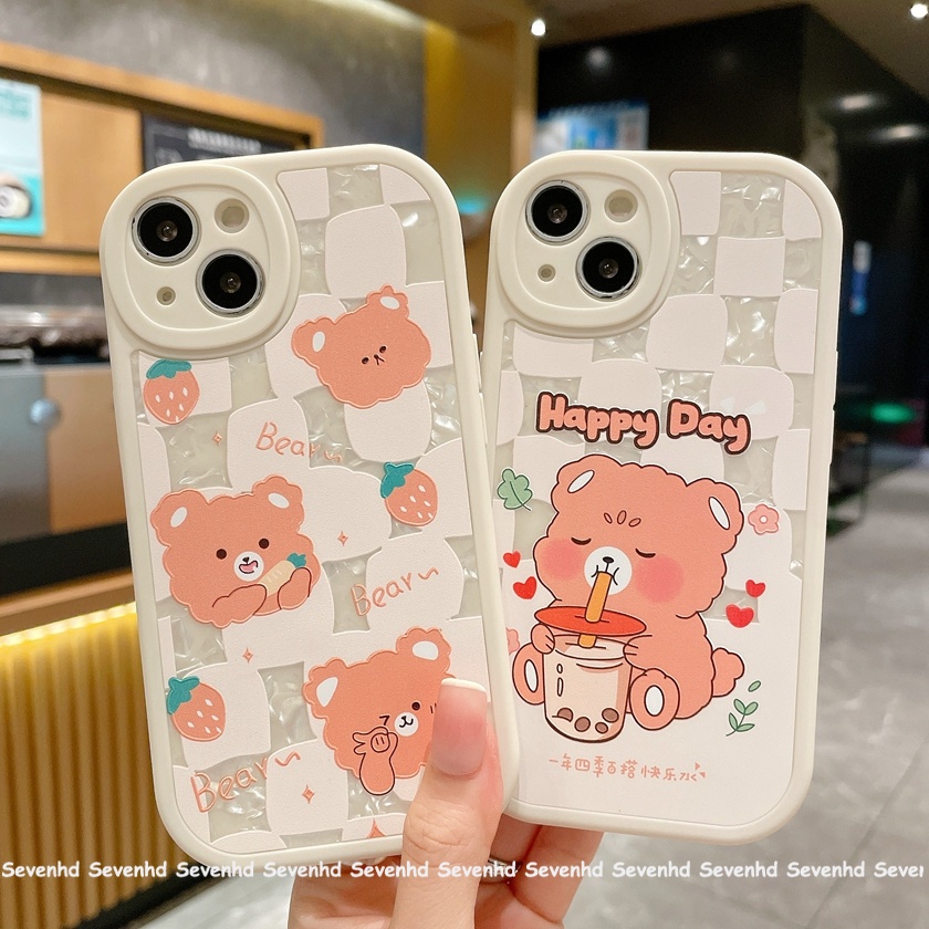 Ốp Điện Thoại Mềm Hình Gấu Uống Trà Sữa Cho iPhone 13 12 11 Pro Max SE 2020 7 8 6 6s Plus