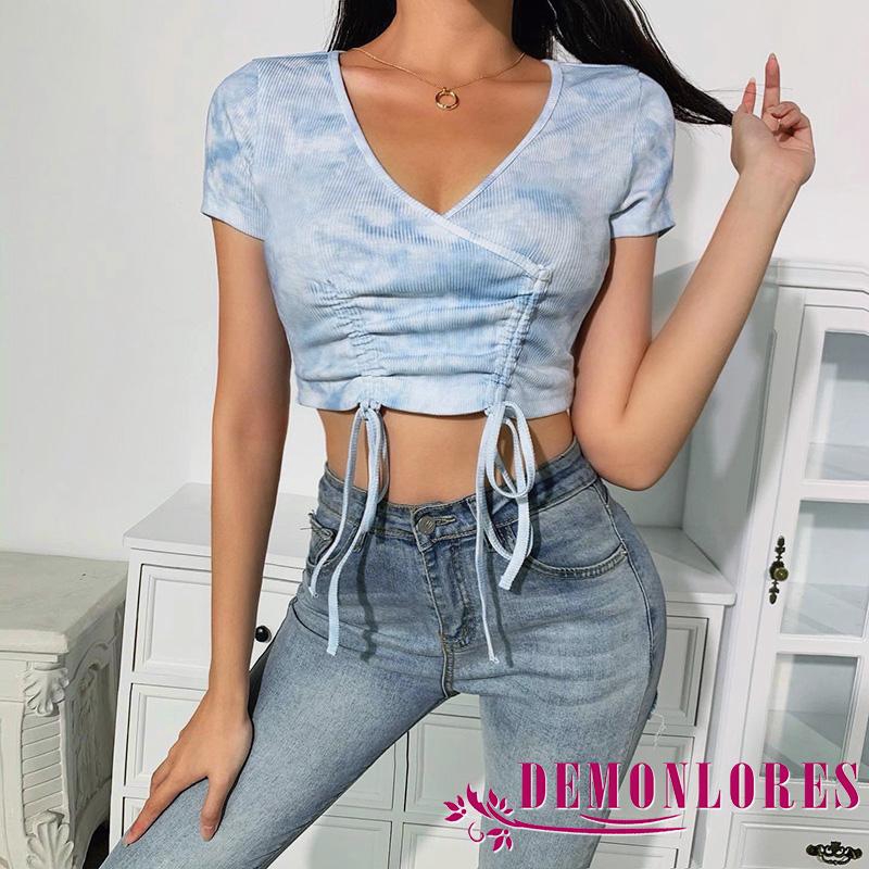 Áo croptop cổ chữ V gợi cảm dành cho nữ