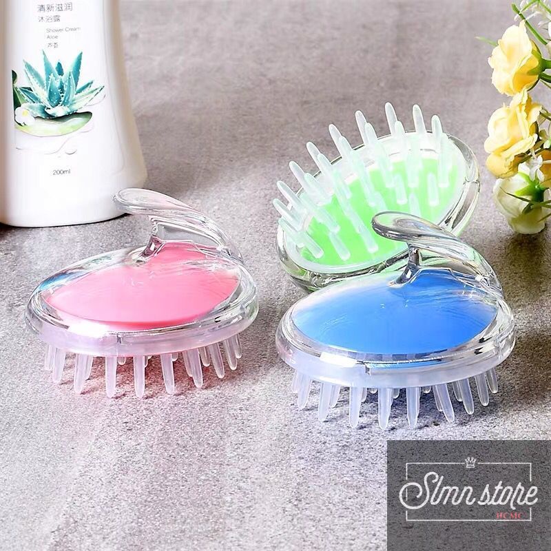 Lược gội đầu, massage, làm sạch da đầu. Lược silicone TRONG giảm rụng tóc. SD1-LuocMS-Trong