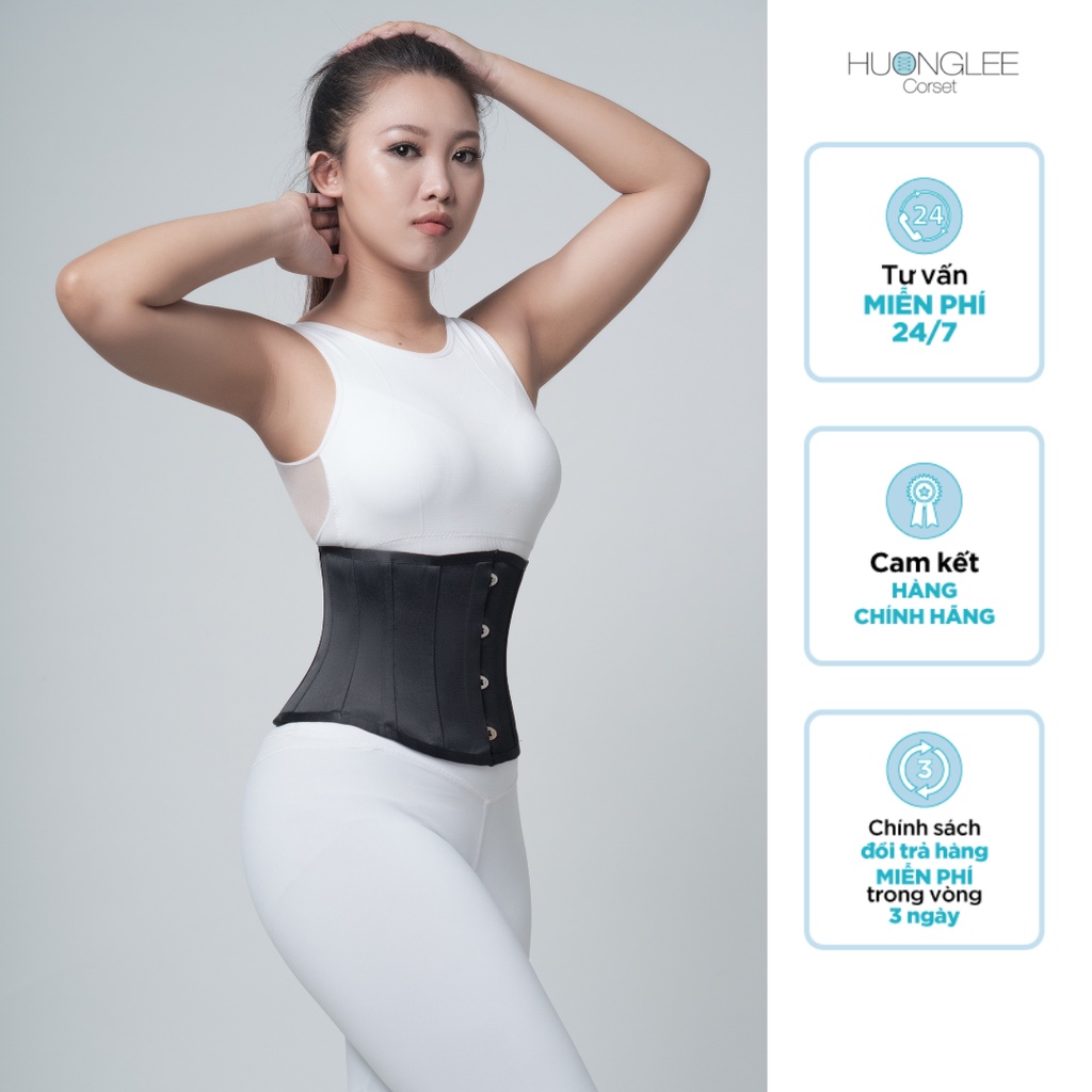 [HUONGLEE Corset] Đai Gen Nịt Bụng Corset 12 Xương Ngắn Chất Liệu Satin Bóng Hỗ Trợ Giảm Eo Giảm Mỡ Bụng Hiệu Quả