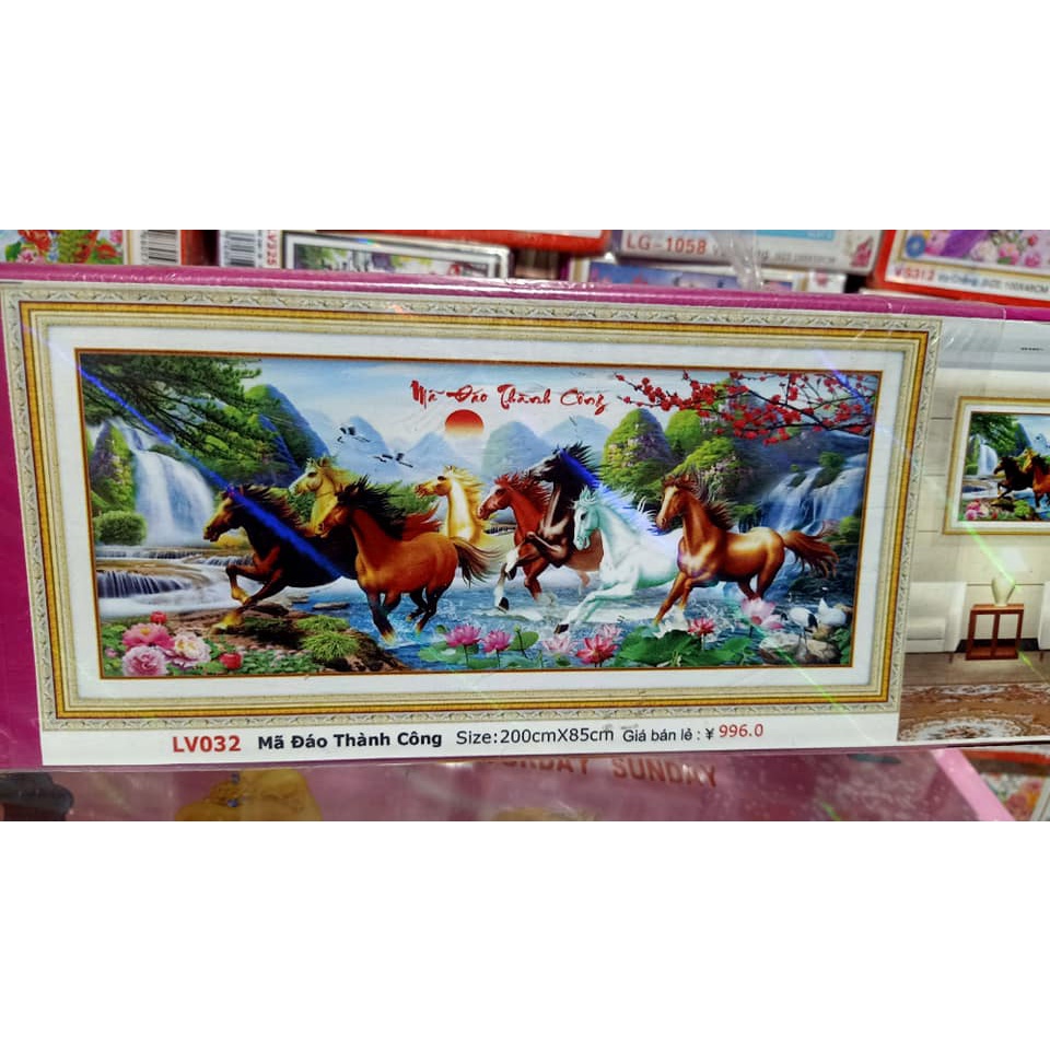 Tranh đính đá mã đáo thành công KT:200x85cm. Tranh gắn đá tự làm.