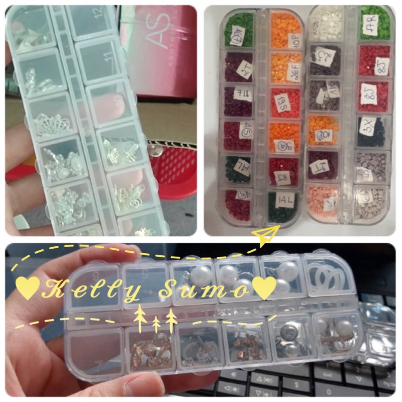 Hộp nhựa 12 ô đựng các loại hạt, phụ kiện trang trí nail