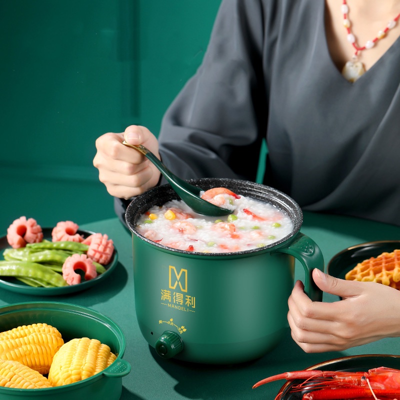 Nồi Lẩu Điện Mini, Nấu Mì 2 Tầng Kèm Giá Hấp Đa Năng Nướng, Luộc, Chiên Chống Dính Vân Đá Tiện Lợi, Ca nấu mì