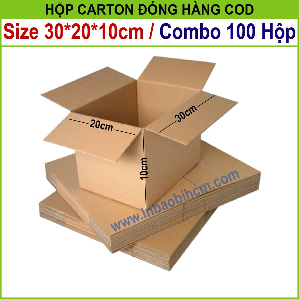 100 Hộp đóng hàng 30x20x10 cm, Hộp carton dày, Cứng cáp, Chuẩn Ship COD, Thùng carton, Hộp giấy giá rẻ, Inbaobi.HCM