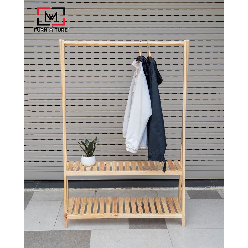 Giá treo quần áo 2 tầng chữ A màu gỗ thương hiệu MW FURNITURE - Size lớn 100x38x148 cm