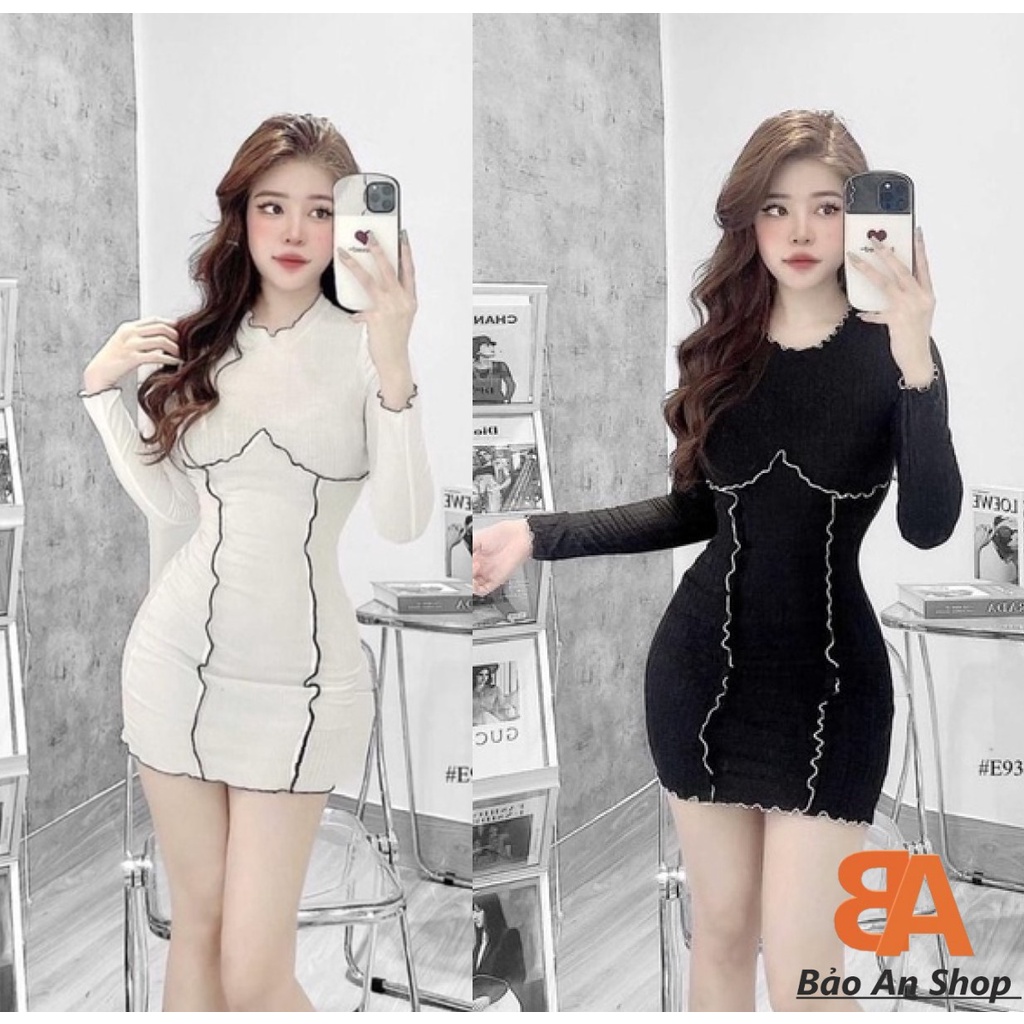 Đầm body nữ kiểu phối viền nổi tay dài | BigBuy360 - bigbuy360.vn