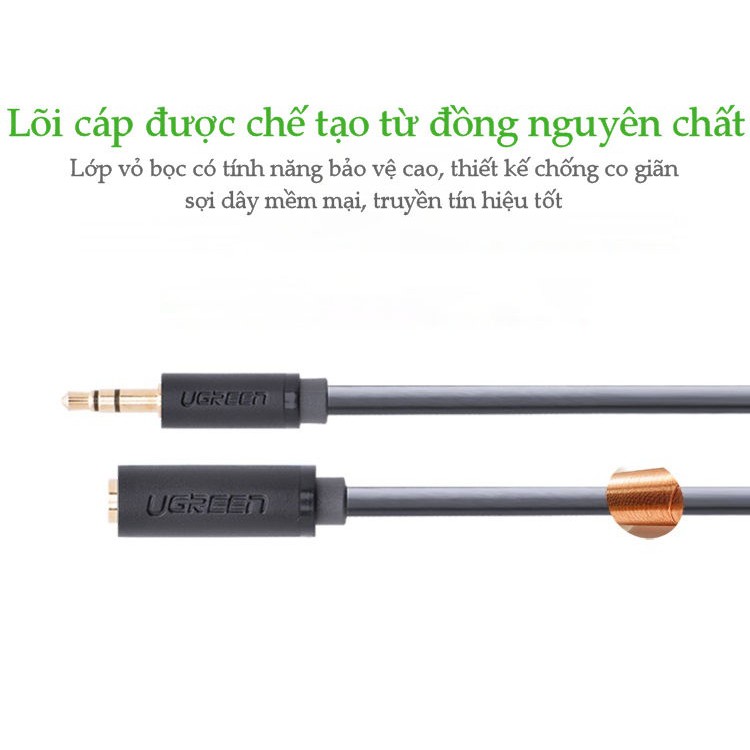 Cáp âm thanh kéo dài hai đầu chuẩn 3.5mm 1 đầu đực 1 đầu cái dài 0.5M UGREEN 10781 AV124