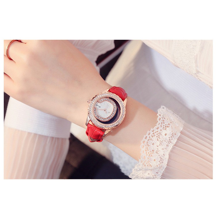 Đồng hồ nữ QUNISHI Q9988 viền đính đá sang trọng dây da cao cấp _ 5 màu dây thời trang | WebRaoVat - webraovat.net.vn