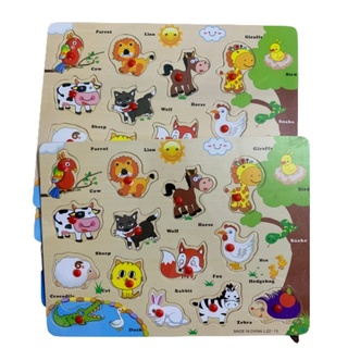 Đồ chơi trẻ em bảng hình các con vật lắp ghép núm gỗ giành cho trẻ nhỏ, giúp nhận biết các con vật tên tiếng Anh cho bé