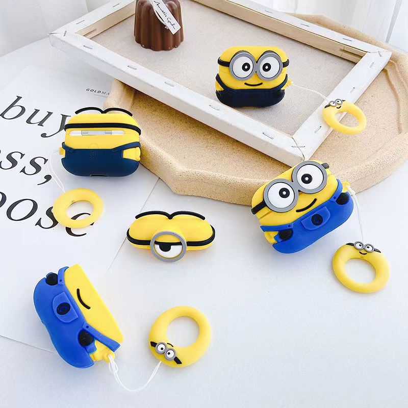 Vỏ Bảo Vệ Hộp Sạc Tai Nghe Airpods 3/1/2 pro bluetooth Không Dây Chất Liệu Silicon Mềm Hình Minions 3D