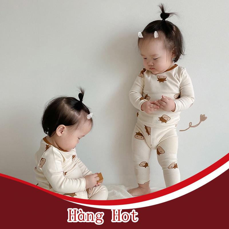 Bộ Áo Thun Tay Dài In Hình Bò Sữa Hoạt Hình + Quần Dài Vải Cotton Dành Cho Bé Sơ Sinh