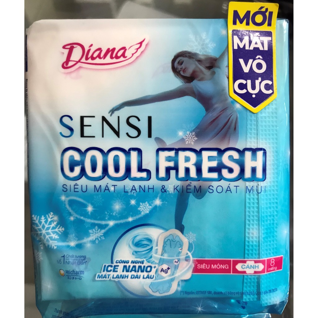 BVS Diana Sensi Cool Fresh Siêu Mỏng Cánh/Không Cánh 23cm gói 8-20 miếng