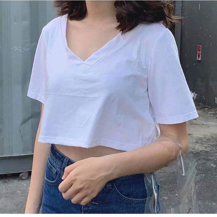 Áo Thun CROPTOP CỔ TIM TRƠN Nữ chất liệu COTTON (5 MÀU)