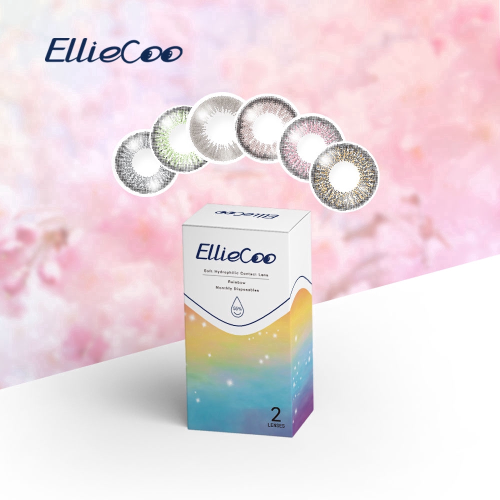 Cặp kính áp tròng EllieCoo màu xám thuộc dòng Rainbow chống tia cực tím tinh chất Axit Hyaluronic