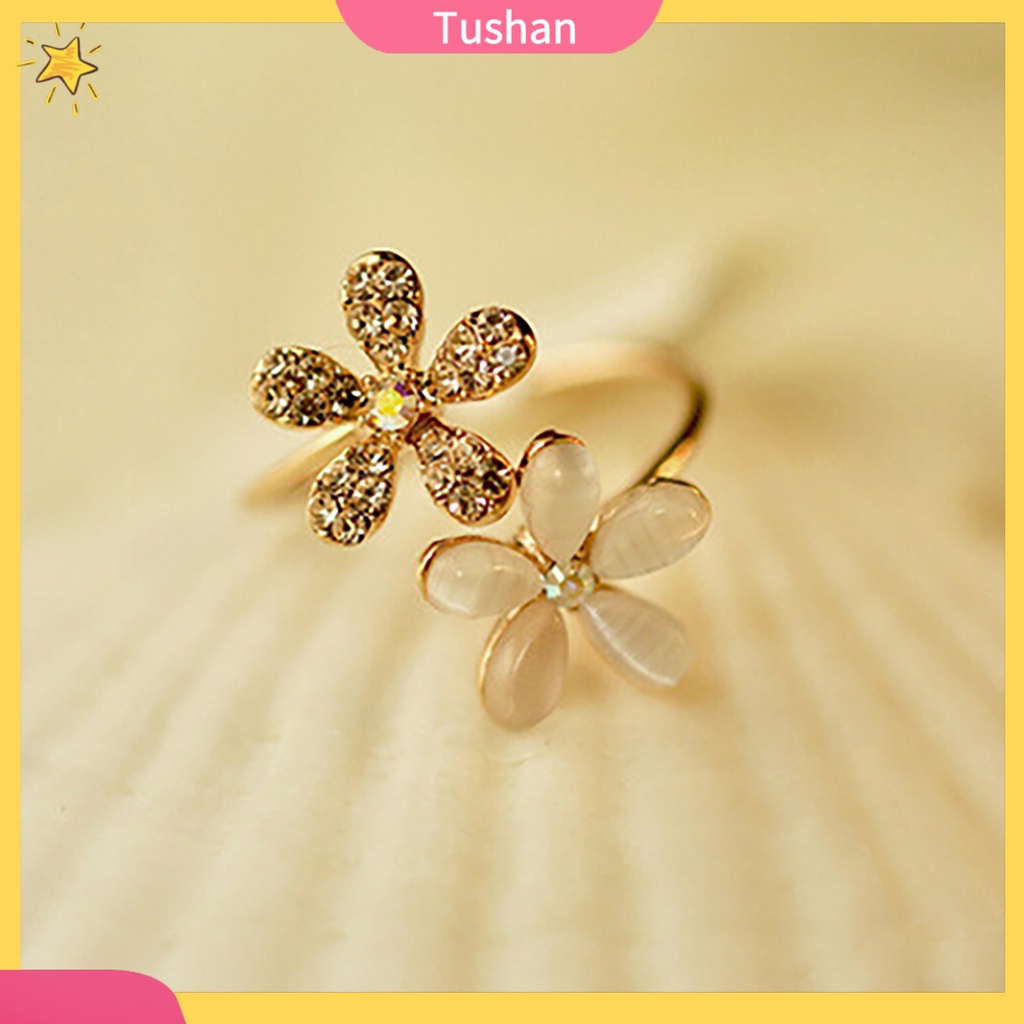 Nhẫn bóp hình hoa cúc đính đá dễ thương
